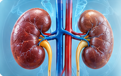 Medical illustration of the kidneys